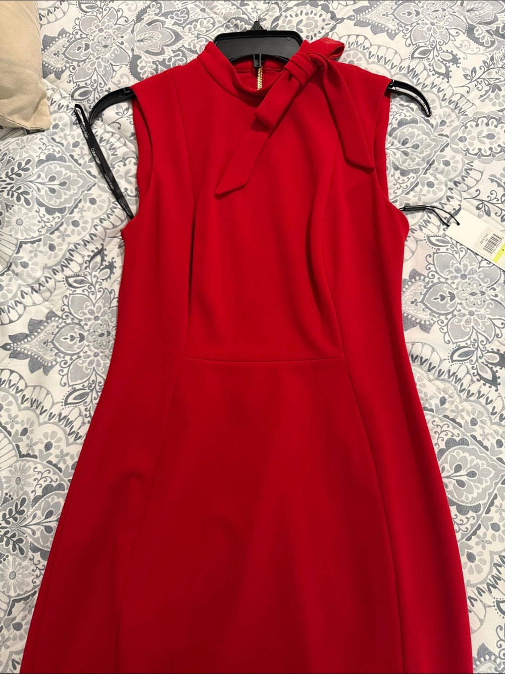 Calvin Klein Red Sleeveless Bow-Neck Midi Sheath Dress